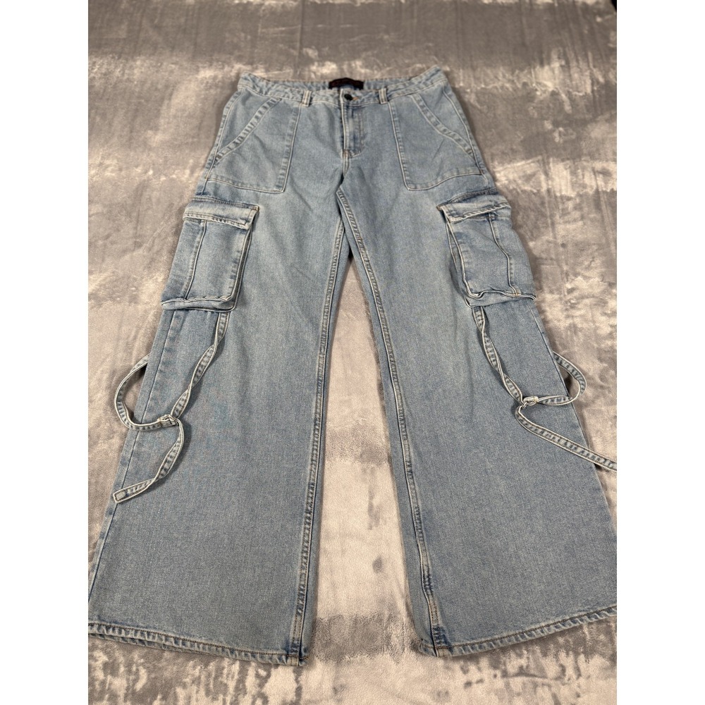 LOVE FOR HUMANITY Women's Light‎ Wash Wide Leg High Rise Cargo Jeans Size 5/27